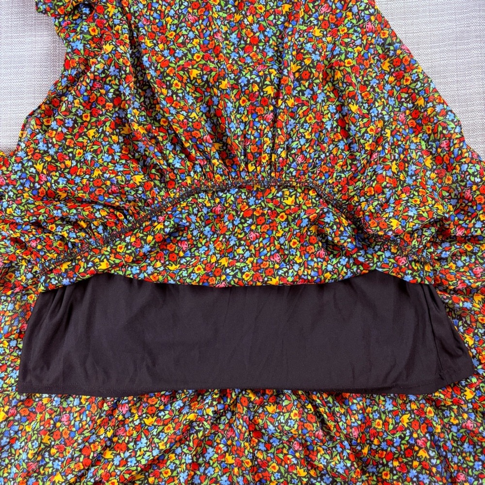 Tommy Hilfiger Women 8 Black Multicolor Floral Tiered Midi Dress Cottagecore - Picture 11 of 13